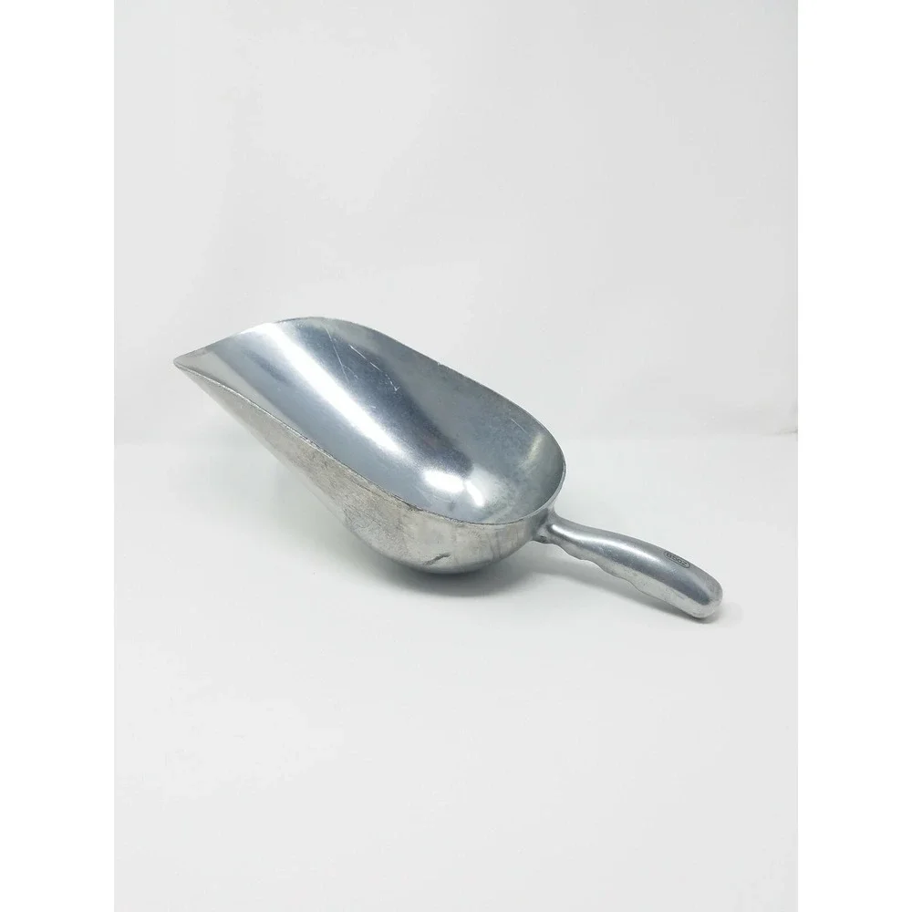 Vtg primitive cast aluminum brass kitchen flour grain scoop rustic farmhouse